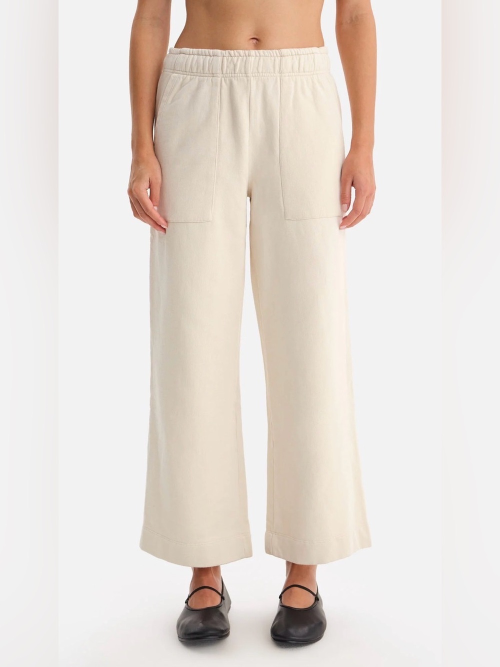 Mate The Label Organic Fleece Wide Leg Pant in Bone Size Large NEW